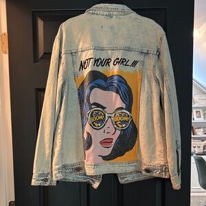Not Your Girl! Graphic Denim Jacket with Pop Art Design